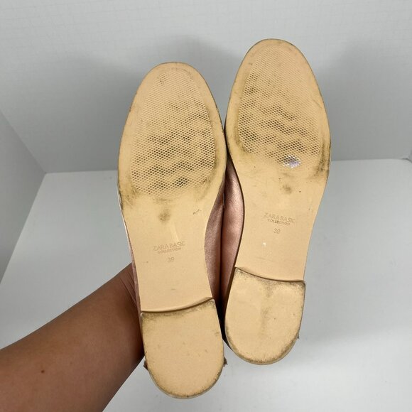 Zara Blush Pink Satin Fringed Flat Loafer Size 8 US / 39 EU - Picture 4 of 7